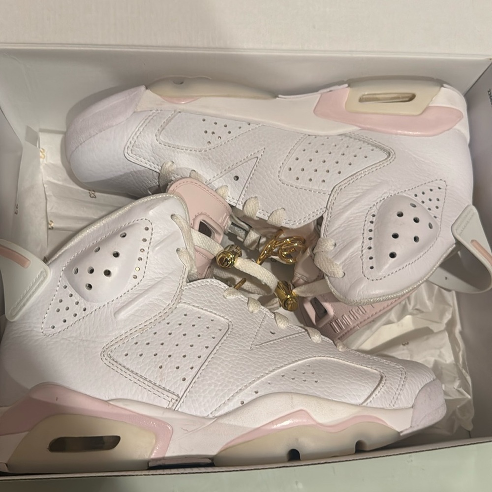 White/ Pink Jordan 6 Gold Hoops
